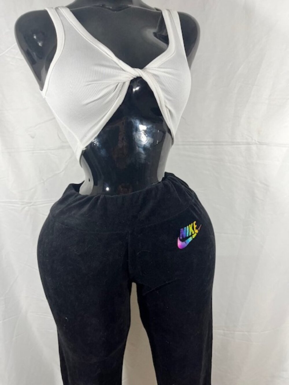 Nike Women's Small Black Fleece Joggers - Rainbow Swoosh Logo - Good Condition